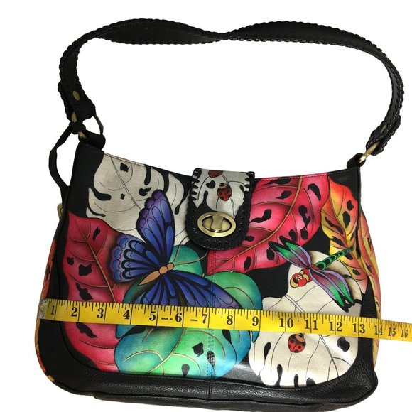 Anuschka NEVER USED Handpaint Leather Shoulder Bag Lady Bugs Butterfly - Picture 5 of 12